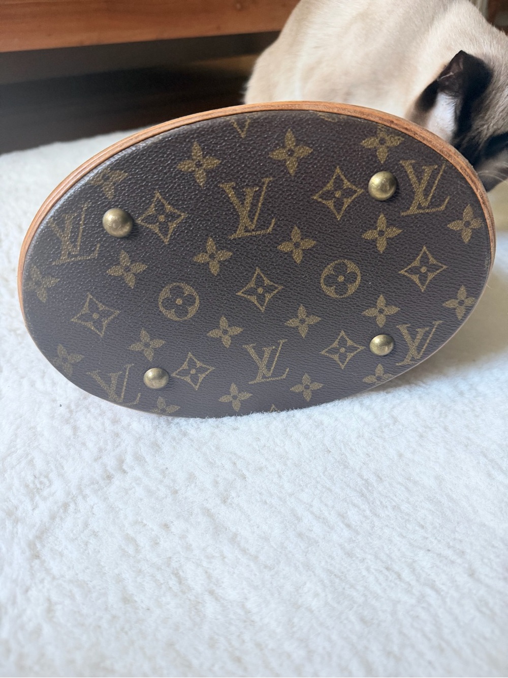 Louis Vuitton Monogram Bucket Bag in Brown & Tan Leather Trim - Picture 4 of 16